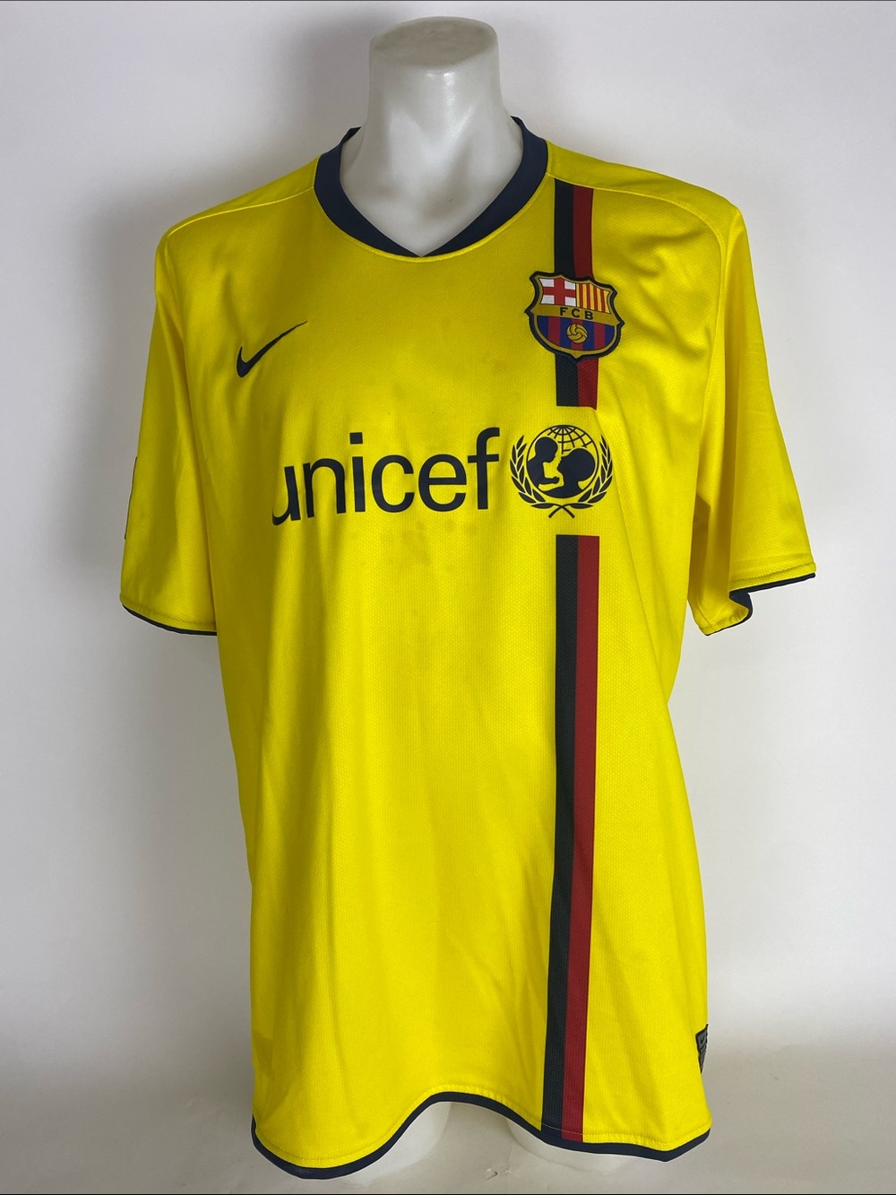 Barcelona Away football shirt 2008 Soccer Nike Yellow Jersey Mens Trikot SZ XXL